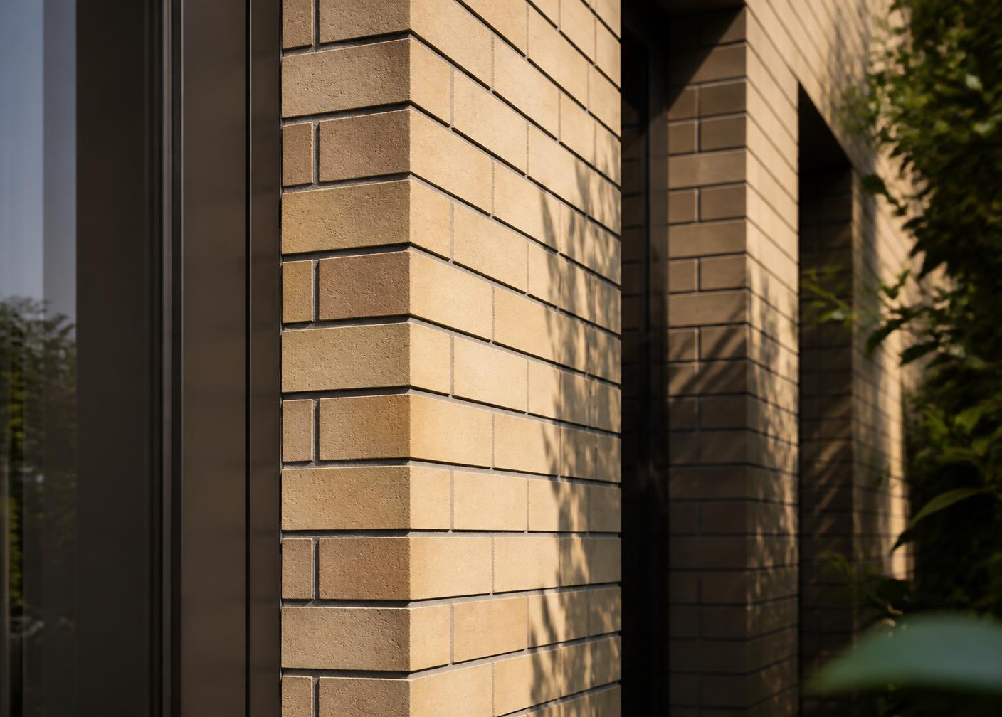 Close detail of precise brickwork on a contemporary London property
